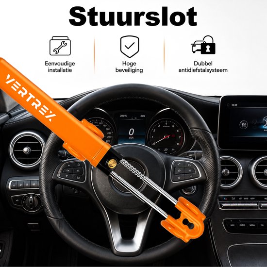Antivol de direction Vertrex pour voiture - Antivol - Universel pour voiture et camping-car - Dissuasion visuelle - avec 2 clés