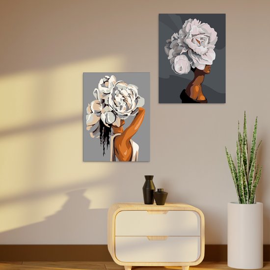Rubye® Painting By Number Adults - Flower Head - Includes Painting and Brushes - Canvas Painting Canvas - Colouring by Number - Double Set - 15x20cm