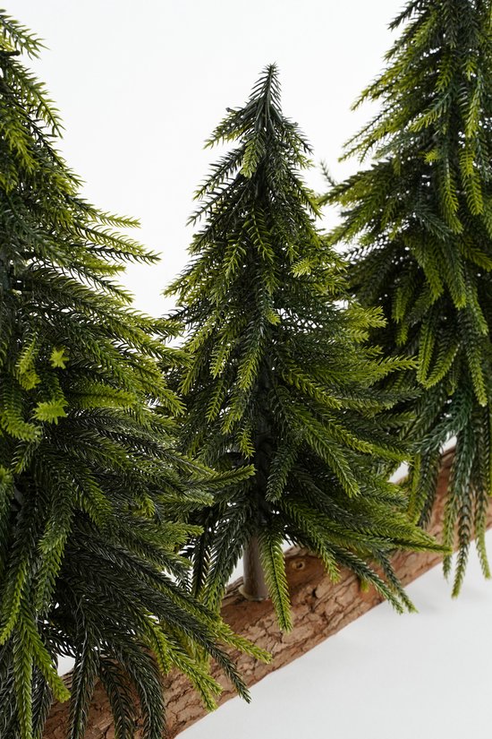 House of Seasons : tronc décoratif avec sapins de Noël artificiels - L 80 x H 40 cm - Vert