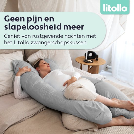 Oreiller de grossesse Litollo® XXL | Oreiller d'allaitement | Oreiller de corps | 280 cm | Tissu polaire doux | Housse amovible | Gris