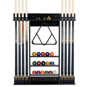 Porte-queues de billard Coast à fixation murale, en bois de pin noir – Pour 8 queues, 15 boules de billard et 1 support de boule – 79 x 8 x 91 cm