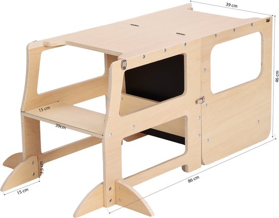 Tour d'apprentissage 2-en-1 Sunny Mae – Tour d'apprentissage et meuble de jeu en bois pour enfants – Transformable en petite table avec chaise – Avec tableau à craie – Accessoire de cuisine inspiré de la méthode Montessori – Jouet sûr et éducatif