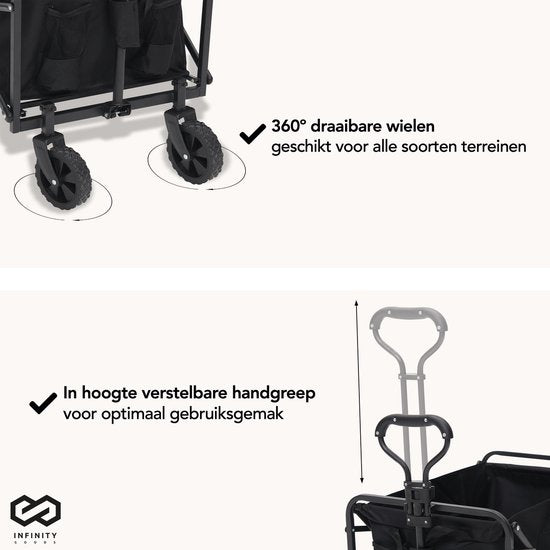 Infinity Goods Wagon - pliable - capacité de charge de 100KG - roues pivotantes - 90 x 50 x 75 CM - réglable - noir