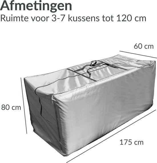 Chefarone Protective Cover Garden Cushions - Extra Large 60x175 cm - Storage Cover Garden Furniture, Lounge Set and Lounger - Cushion Bag for Lounge Cushions - Garden Cushion Cover Waterproof - Weatherproof - UV Protection - Grey