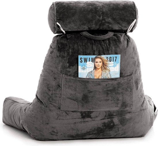 Coussin de lecture Ella® -  Avec appui tête - Housse en velours - 50x60x40 cm - Anthracite