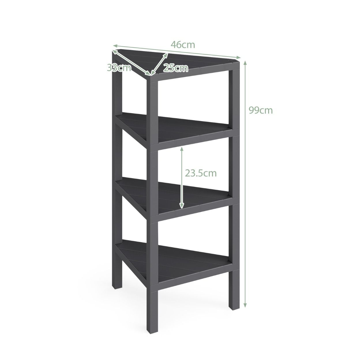 Étagère d'angle Coast - 4 étagères ouvertes - design peu encombrant - noir/gris/blanc