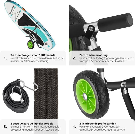 tectake® Chariot de transport pliable pour planche de surf - pour planche de stand-up paddling - canoë bateau ou kayak gonflable - chariot - buggy pour SUP - planche de surf