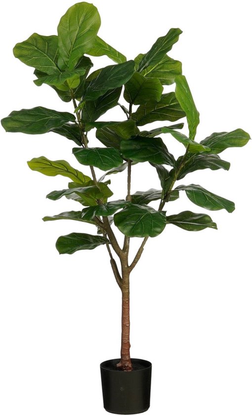 Mica Decorations Ficus Lyrata Plante artificielle - Plante d'intérieur en plastique dans un pot noir - Résistante à l'eau et aux UV, pour l'intérieur et l'extérieur - Décoration botanique sans entretien - H 150 x Ø 50 cm - Vert