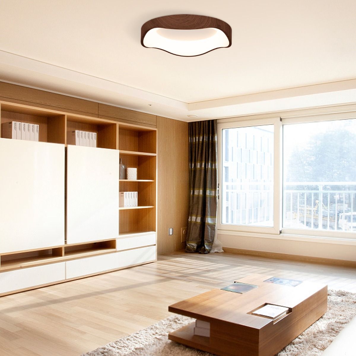 Plafonnier LED Coast - design moderne - imitation bois - lumière blanche chaude 24 W - 41,5 x 41,5 x 10 cm - marron