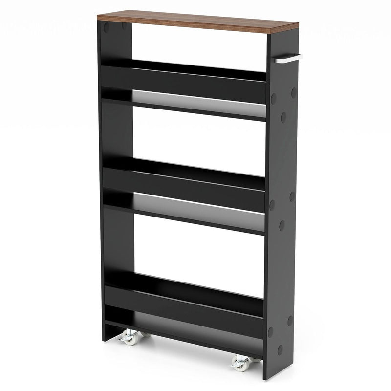 Coast Bathroom Rack On Wheels - 4-Layers - 48 x 13 x 81 cm - Black with Brown