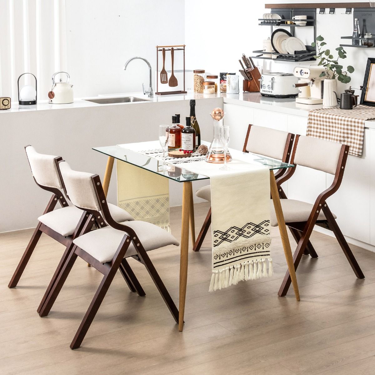 Lot de 2 chaises de salle à manger Coast - Pliantes - Structure en bois massif - Café et beige