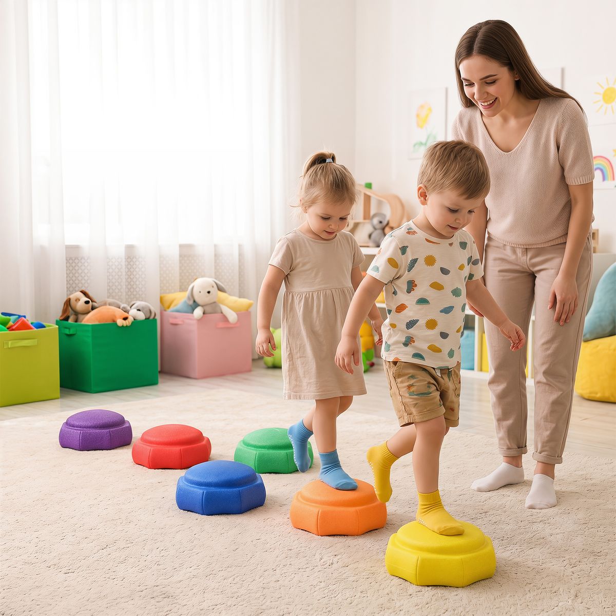 Coast Pierres d'équilibre pour enfants - lot de 6 pièces - antidérapantes - empilables - multicolores