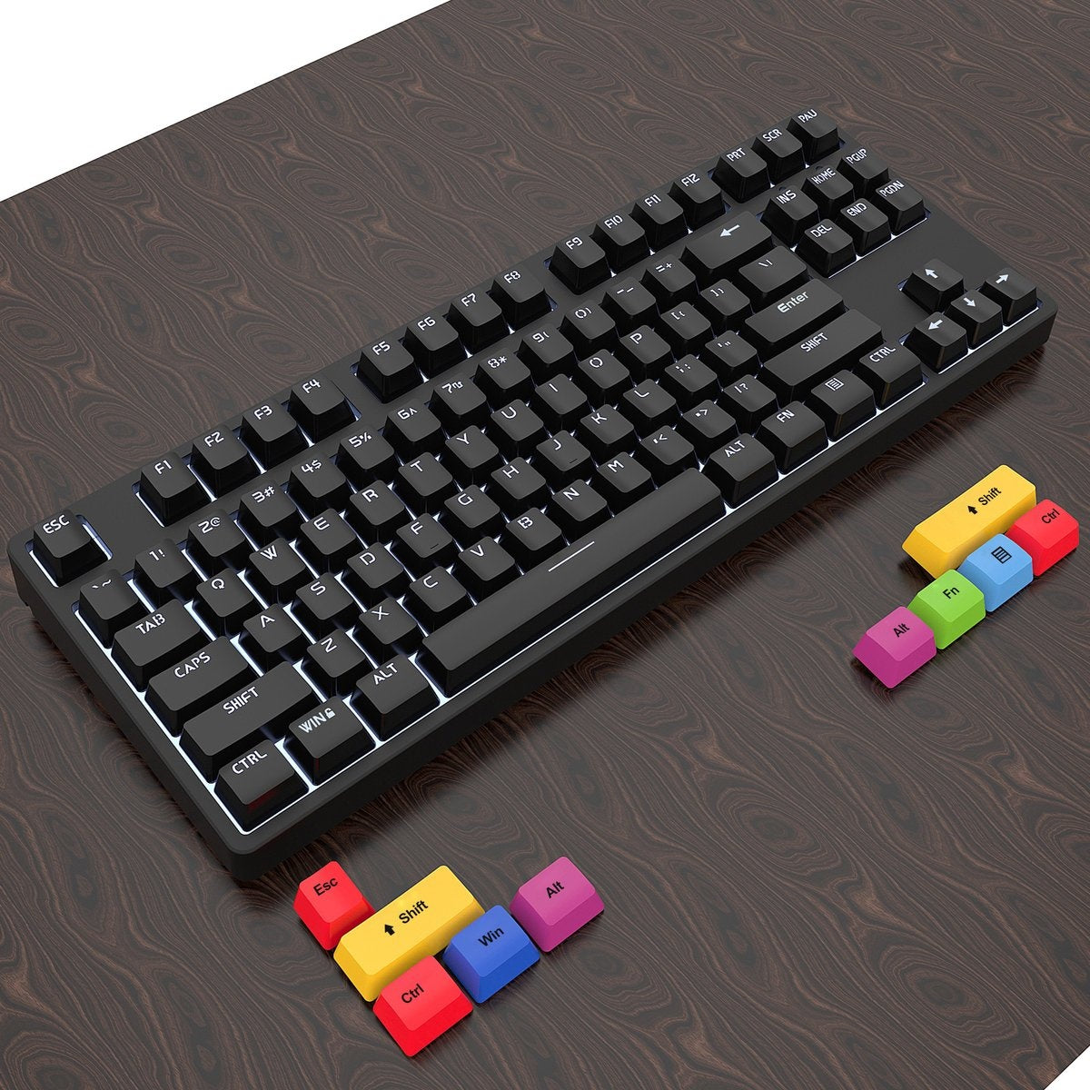 HXSJ L600 Clavier de jeu mécanique filaire - QWERTY - 87 touches - Interrupteur rouge - Noir