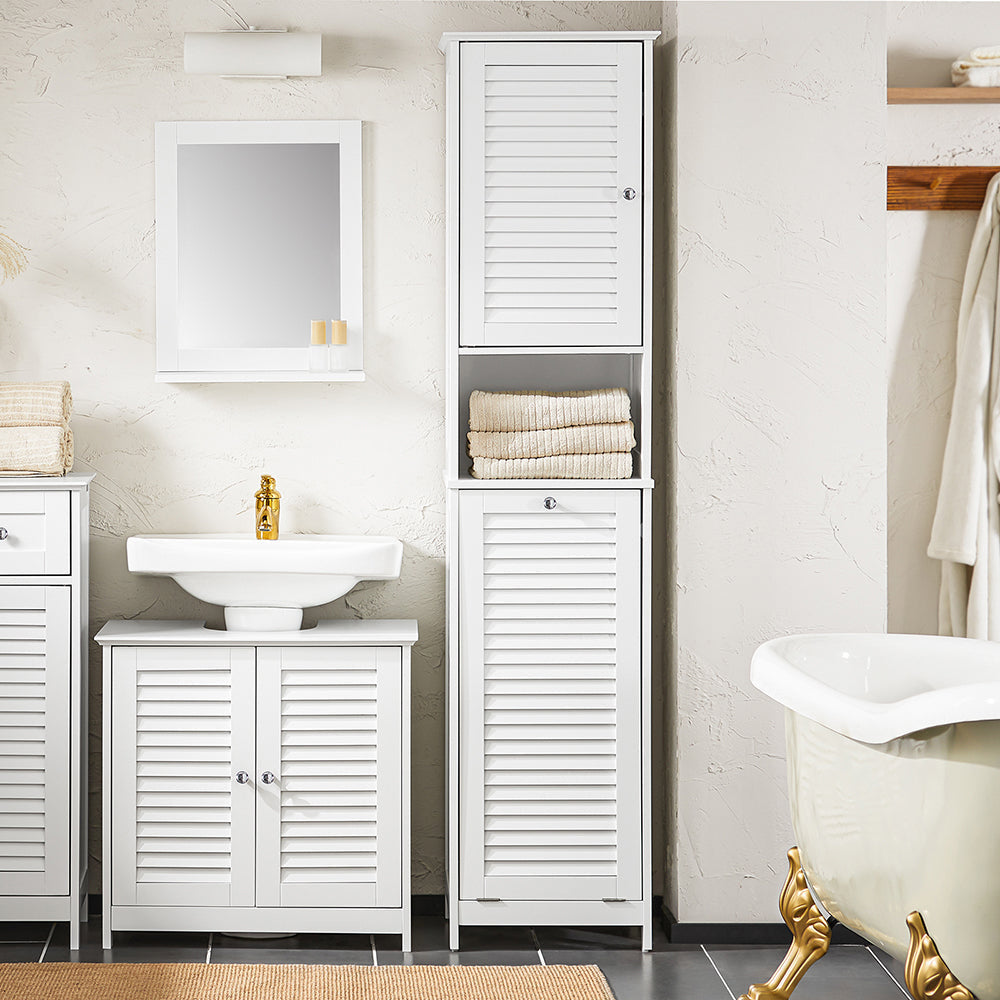 SoBuy Meuble colonne de salle de bain - 1 porte - 1 panier à linge amovible - 40 x 38 x 170 cm - Blanc