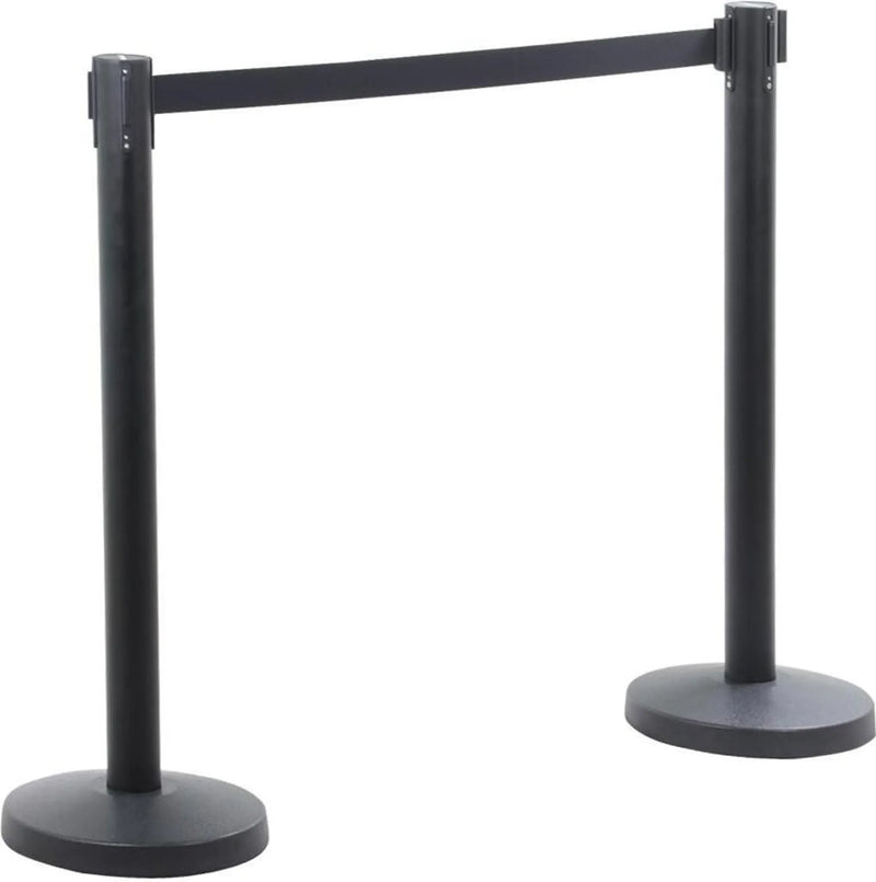 Yaheetech Jeu de 2 poteaux de barrière - 92 cm de haut - équipés d'un ruban rétractable de 200 cm et d'un système de couplage à 4 voies et d'une base solide - pour les zones VIP et les foires commerciales - acier noir