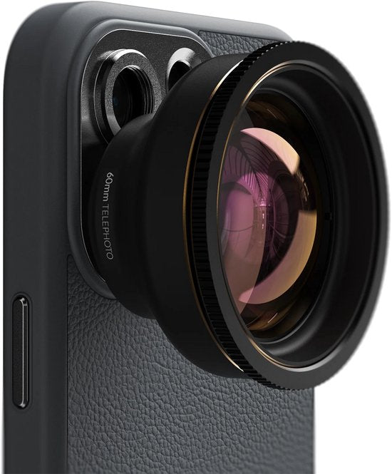 Téléobjectif Shiftcam LensUltra 60 mm – Zoom optique 2-5x – Excellent contrôle de la profondeur de champ – Fabriqué en verre de fluorite et en aluminium – Noir