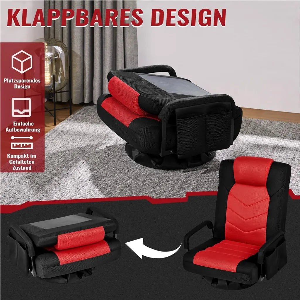 Fauteuil de gaming pivotant Yaheetech – Fauteuil de gaming réglable avec accoudoirs et poche latérale