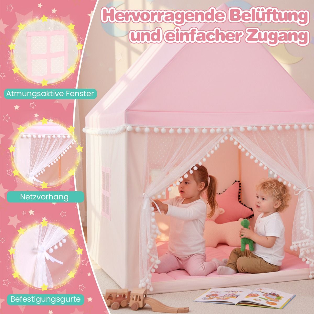 Tente de jeu pour enfants Coast - maisonnette - structure en bois - rose