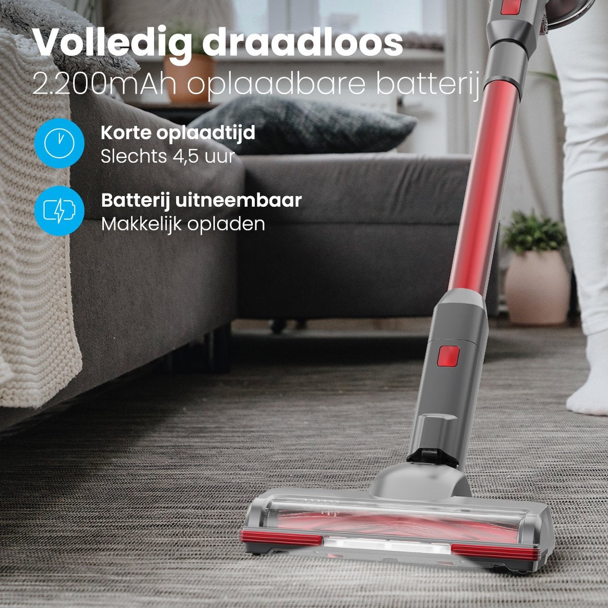 Auronic - Aspirateur sans fil 220W - Gris/Rouge