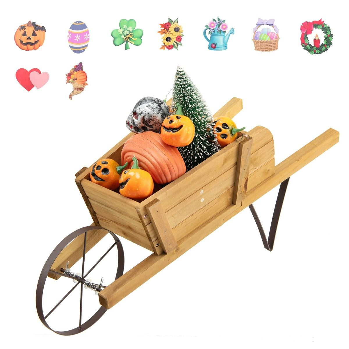 Brouette Coast Planter - Bois - 69,5 x 26 x 29,5 cm