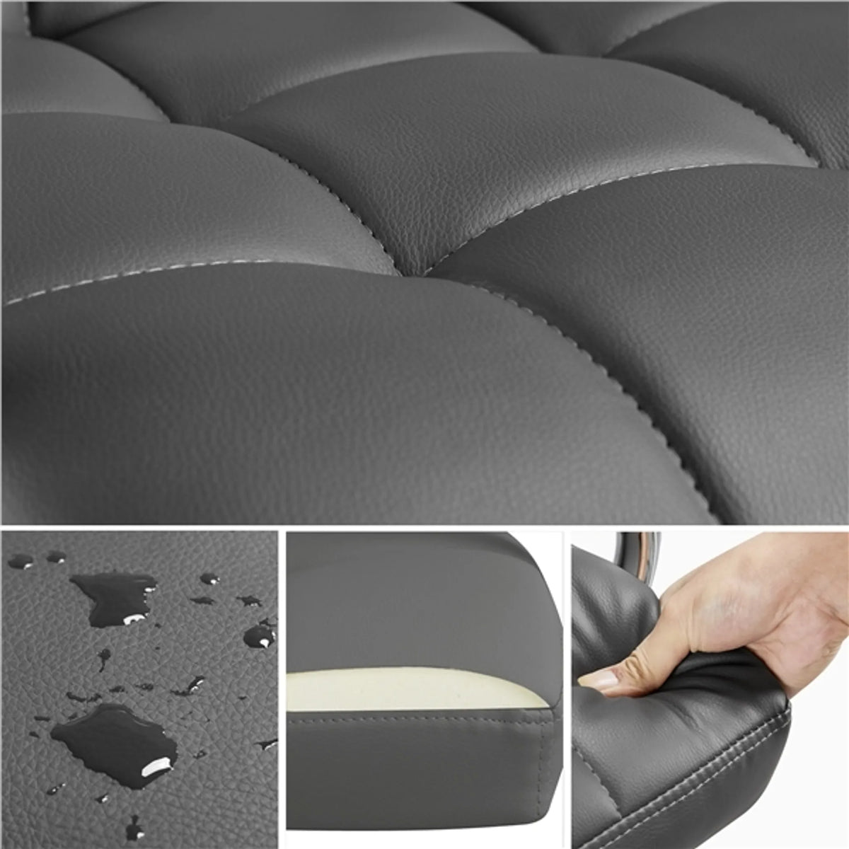 Chaise de bureau Yaheetech Luxe en simili cuir, 88,5-103 cm – Gris élégant – Polyuréthane et acier