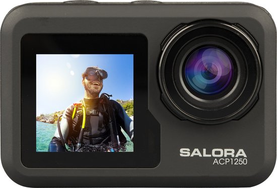 Une ActionCam Ultra HD (4K) à double écran, livrée avec un étui regorgeant d'accessoires