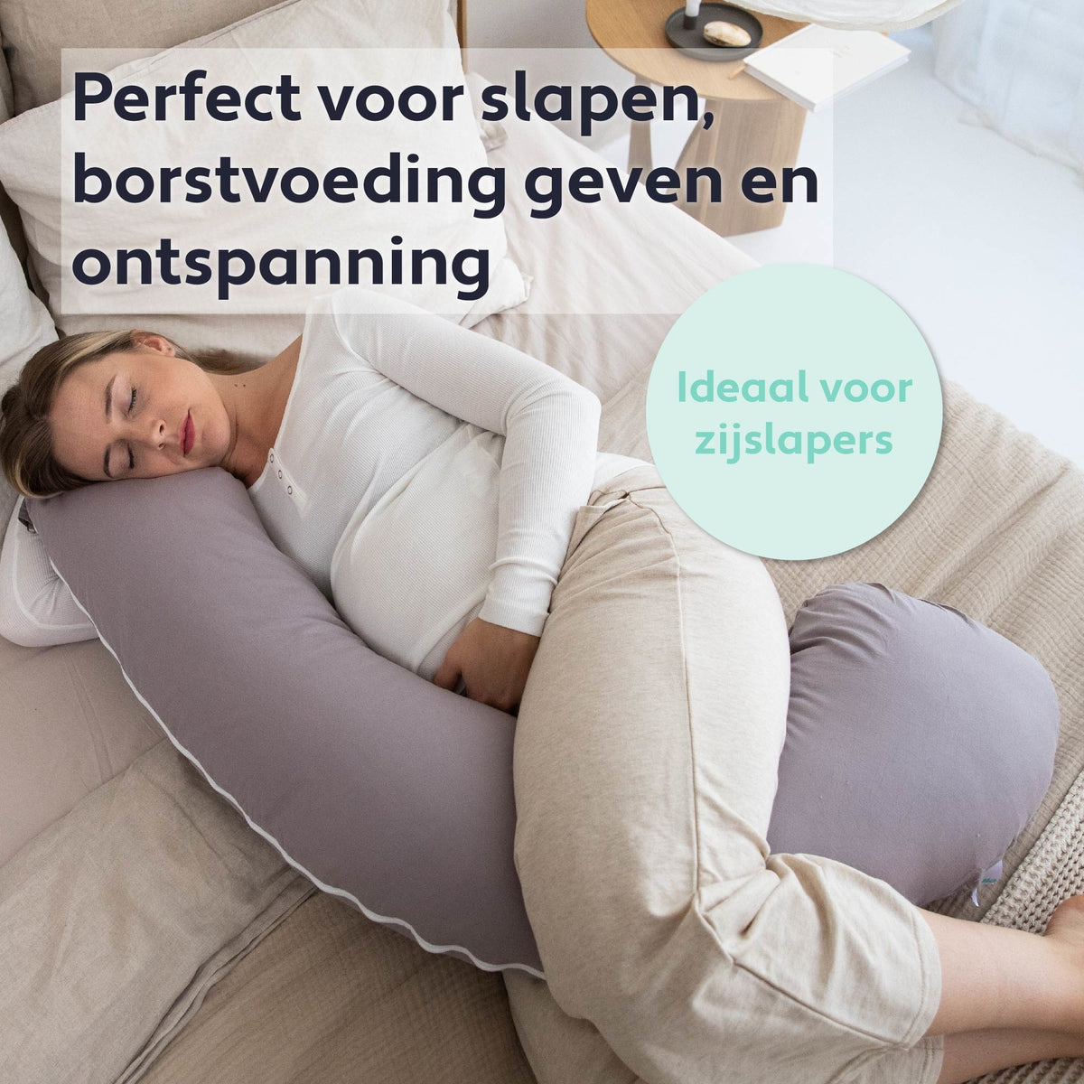 Litollo Zwangerschapskussen J-vorm - Voedingskussen 145 cm - Zijslaapkussen Groen - Lichaamskussen met Afneembare hoes - Borstvoedingskussen - Body Pillow