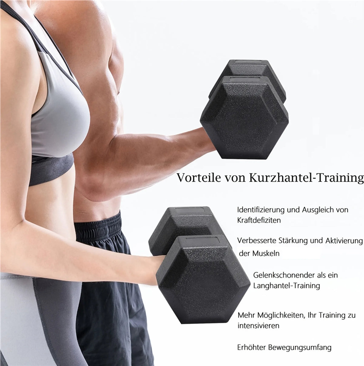 Yaheetech Jeu d'haltères de 2 x 8 kg - 33.5 x 17 x 15 cm - Tête hexagonale, conception antiroulis et revêtement en plastique - Pour la musculation et la gym à domicile - Plastique noir et béton