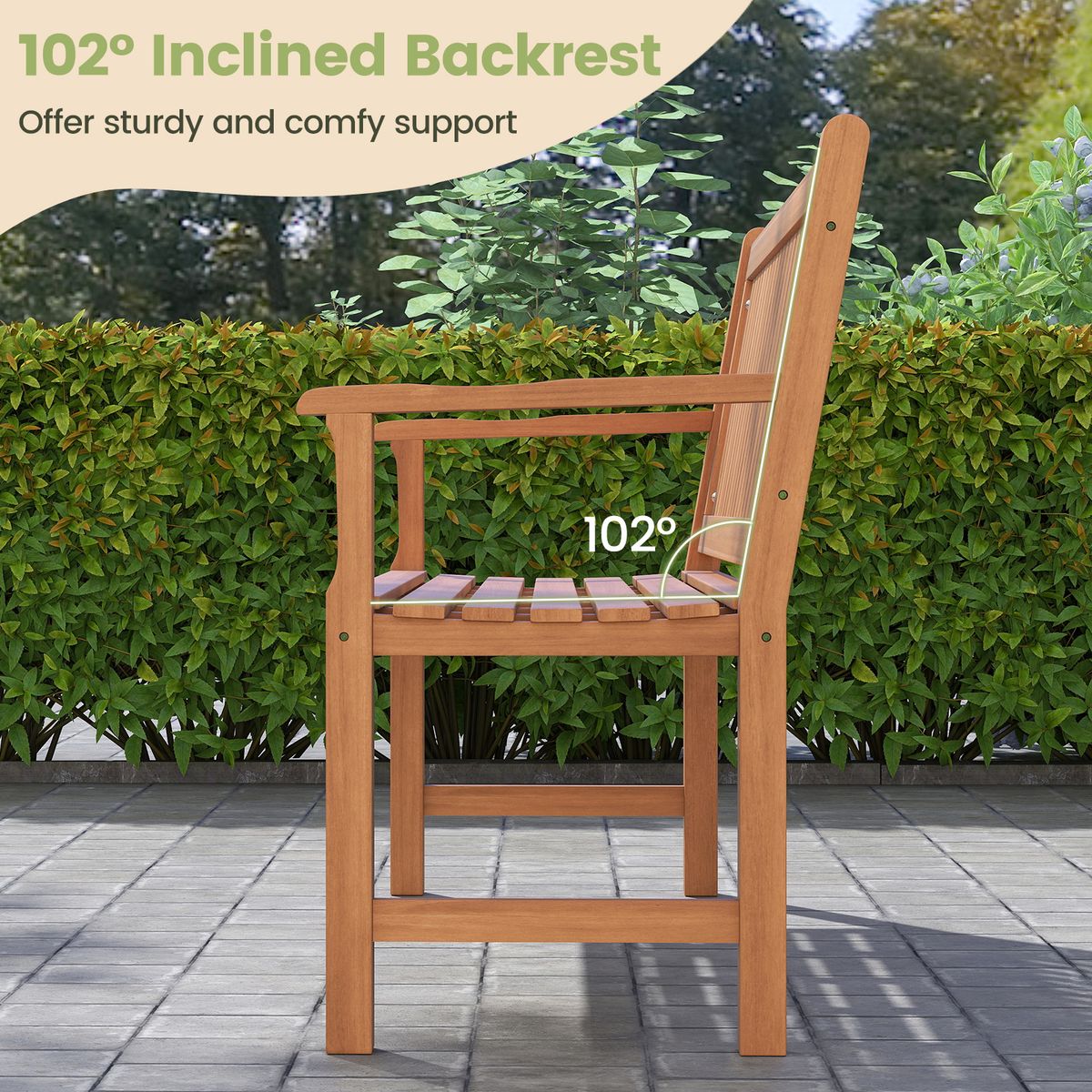 Banc de jardin Coast - banc trois places en bois de pin - dossier et accoudoirs ergonomiques - couleur naturelle - 150 x 53,5 x 89 cm