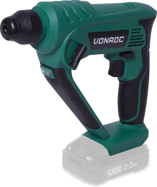 VONROC Marteau perforateur sans fil - VPower 20V - Sans batterie ni chargeur - 1.3 Joule - SDS-plus - Accessoires inclus