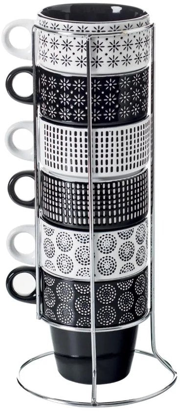 Secret de Gourmet Tasses à café Artista - Lot de 6 dans un support métallique - Céramique - finition brillante - 260 ml - 8 x 9 cm