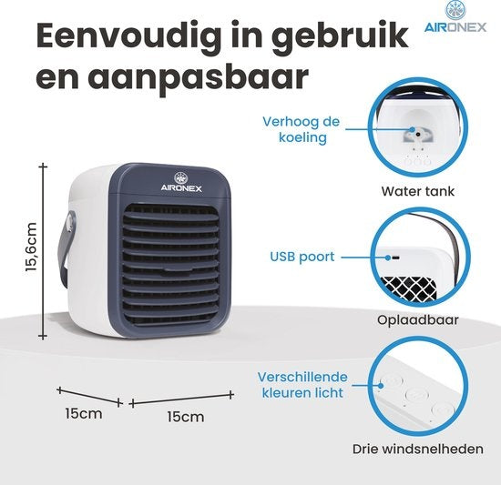 Aironex Refroidisseur d'air portable bleu - jusqu'à 15 m² - Réservoir d'eau 0.3L