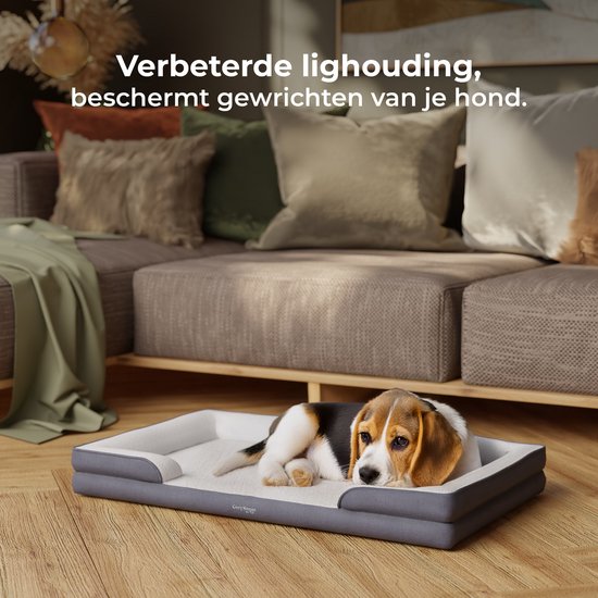 Lit orthopédique pour chien CozySense® - 90 x 54 cm - Taille L - Lit imperméable avec housse lavable - Peut servir de coussin pour cage - Blanc