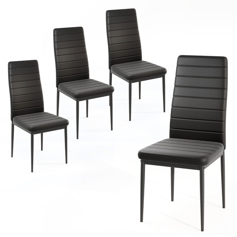 Lot de 4 chaises de salle à manger Coast - Simili cuir - Pieds en métal - Noir