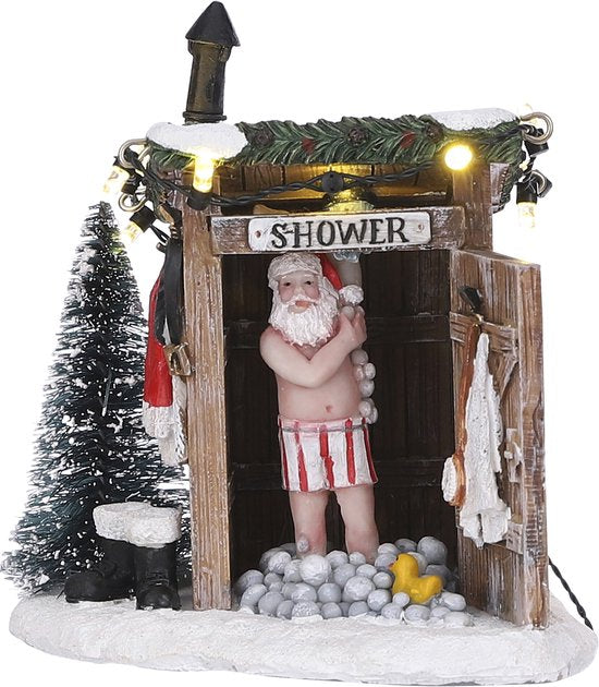 Luville Village de Noël miniature : Père Noël nu - Décorations de Noël pour votre village de Noël - Décorations de Noël d'intérieur - Guirlande lumineuse avec éclairage blanc chaud - L 10 x l 8,5 x H 11 cm