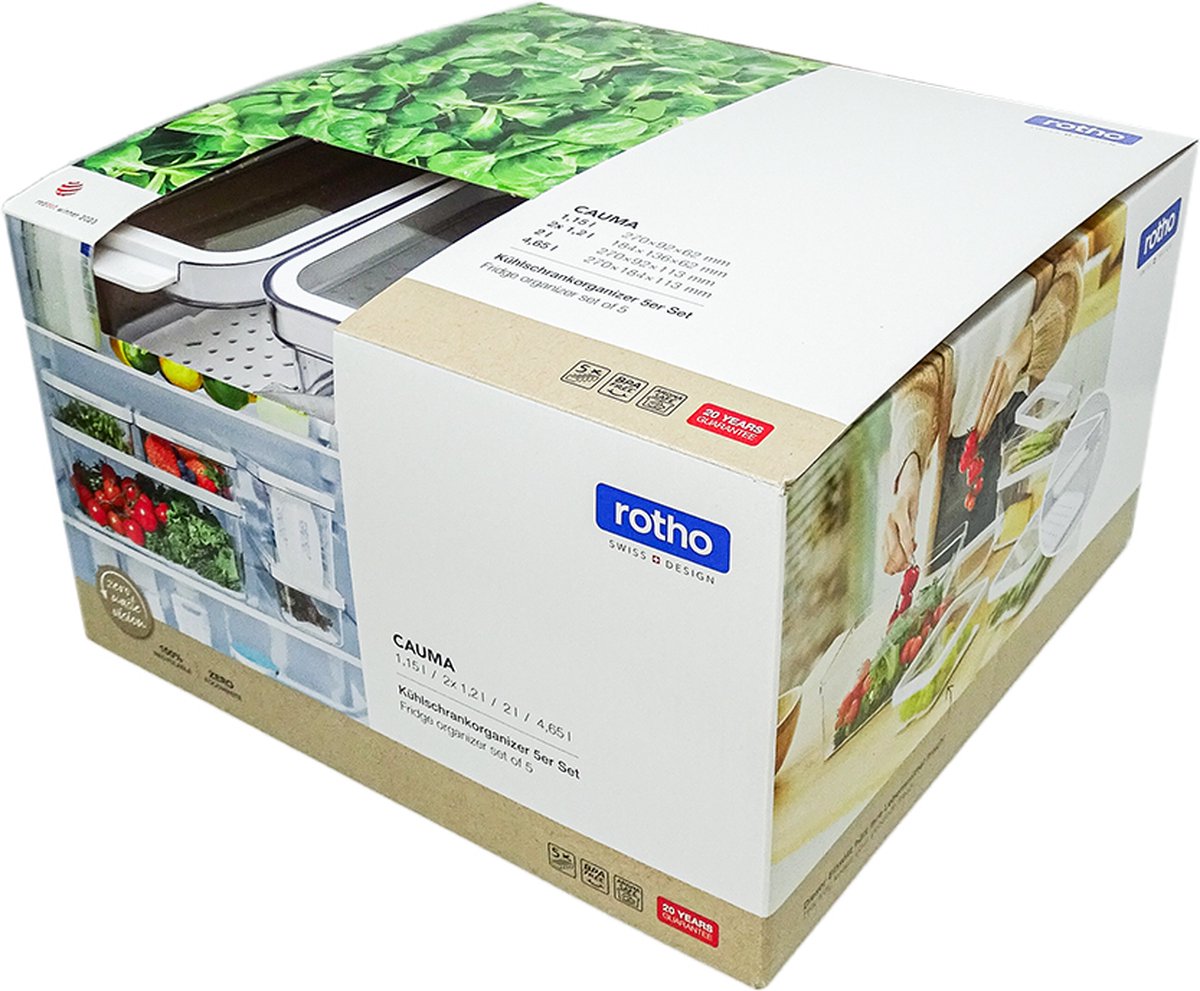 Lot d'organiseurs pour réfrigérateur Rotho CAUMA - 5 pièces - 4,65 l + 2 l + 1,15 l + 2 x 1,2 l