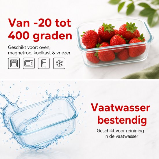Boîtes de préparation de repas Organess - Boîtes de conservation - Boîtes pour surgelés - Lot de 8 pièces - Sans BPA - Verre - Couvercles sans BPA