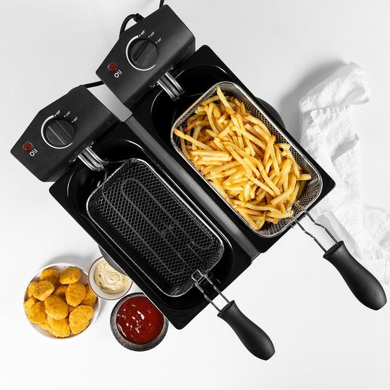 Friteuse Tristar 6 litres - FR-6937 - Friteuse double 2 x 1 800 W - Cuves à commande indépendante, zone froide - Acier inoxydable
