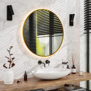 Mirlux Miroir de salle de bain avec éclairage LED et chauffage - Miroir mural rond - Miroir de douche anti-condensation - Cadre doré - 80CM