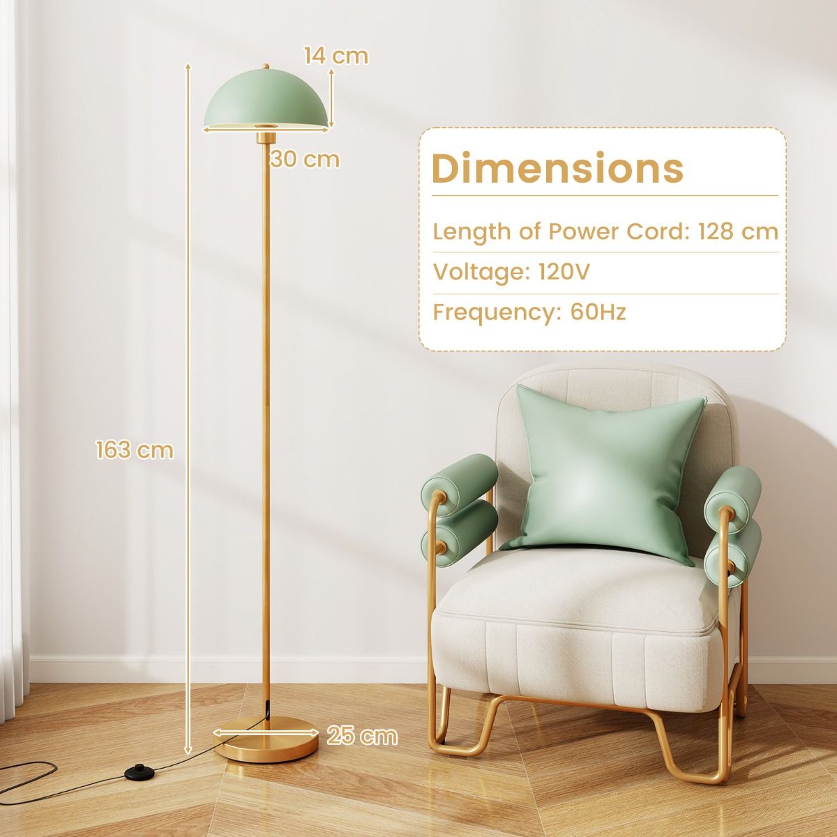 Lampe sur pied Coast - tête orientable - abat-jour incassable - doré, vert et blanc - 163 cm