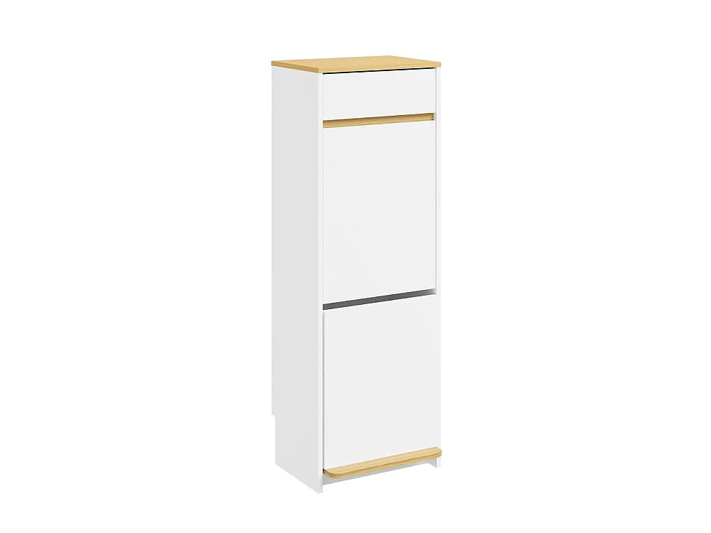 Meuble poubelle Sobuy avec pédale et tiroir - Blanc aspect chêne clair - 35 × 25 × 101,7 cm