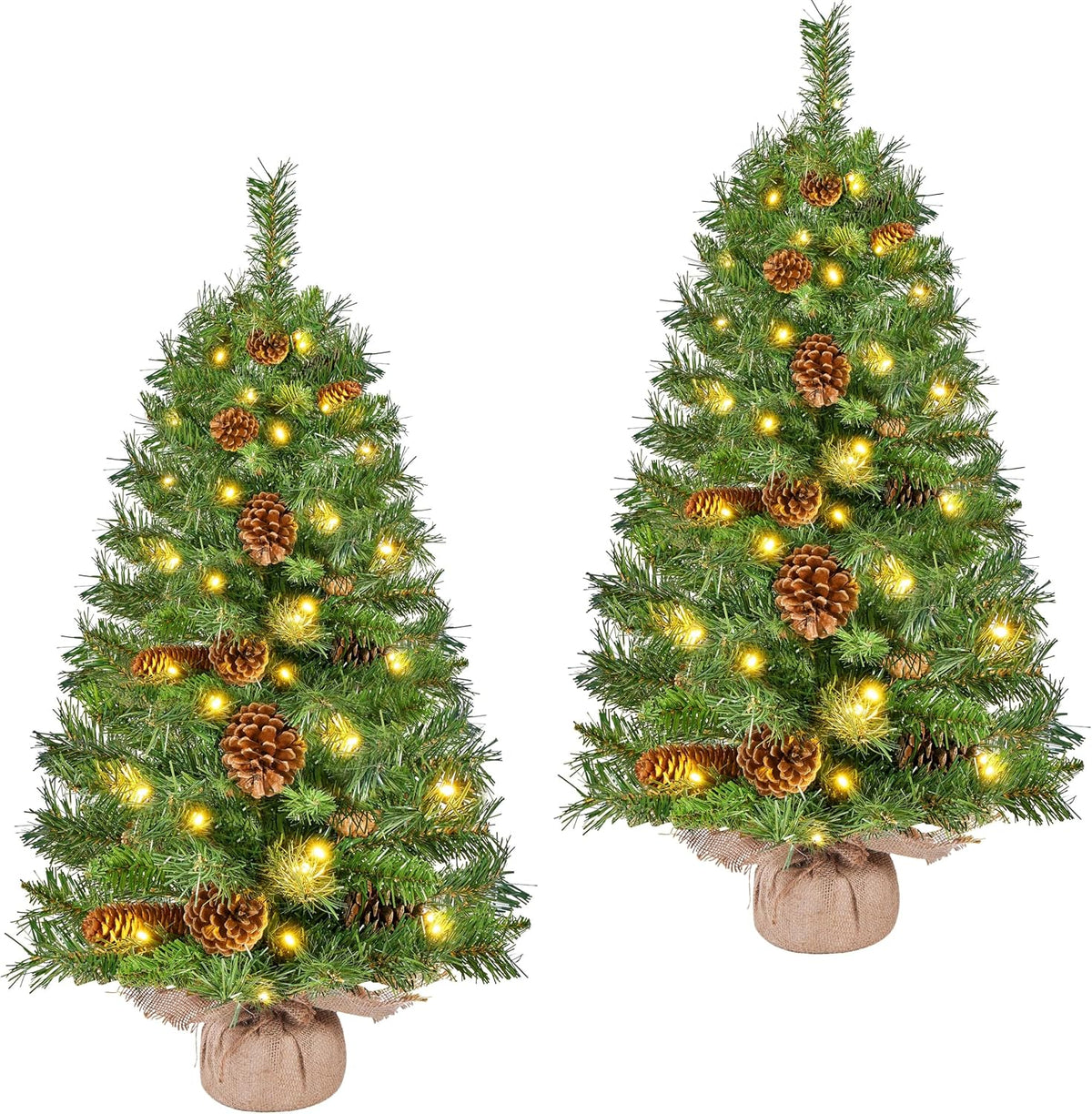 Sapin de Noël artificiel Yaheetech - Lot de 2 - 91,5 cm - 50 LED blanc chaud - Pommes de pin - Vert