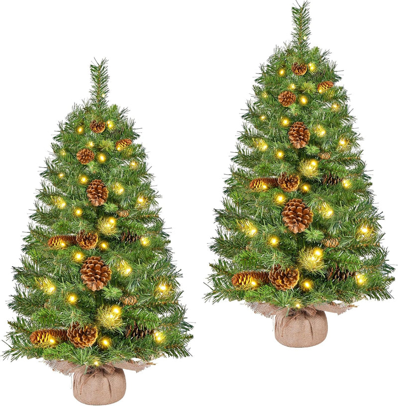 Sapin de Noël artificiel Yaheetech - Lot de 2 - 91,5 cm - 50 LED blanc chaud - Pommes de pin - Vert