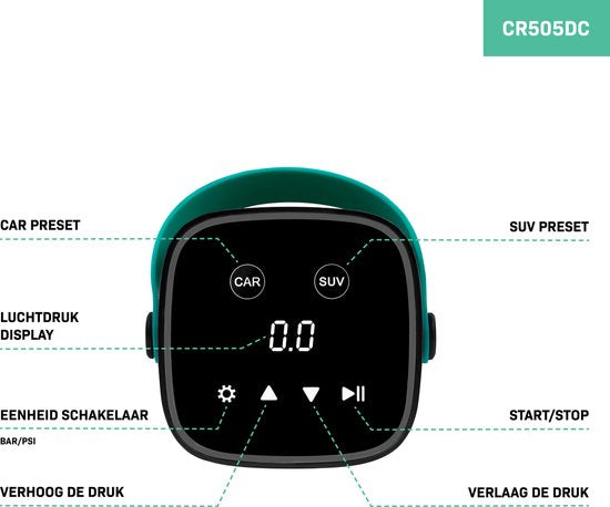 VONROC Mini compresseur sans fil 12V - Batterie intégrée 2.0Ah - Affichage digital / manomètre