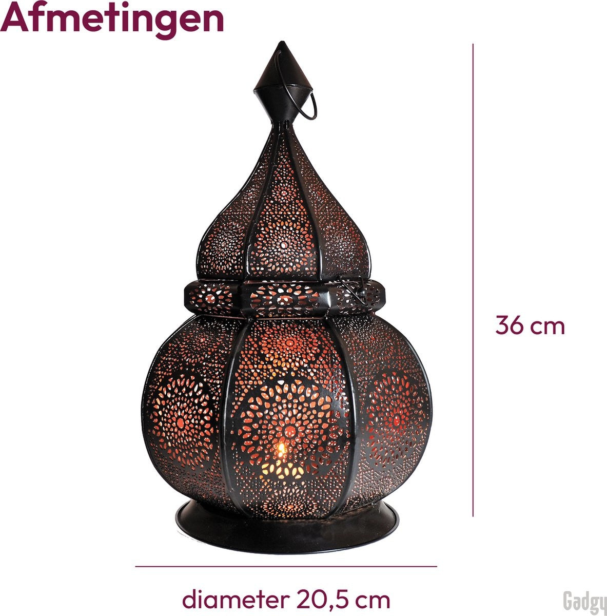 Gadgy Lanterne orientale - Lanterne arabe - Porte-lampes à thé - Porte-lampes à thé - 36 cm - métal