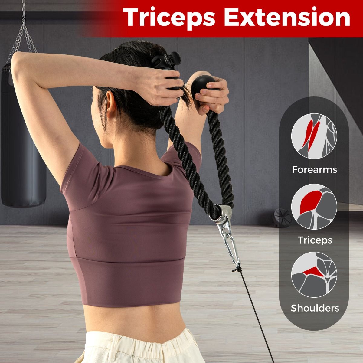 Kit d'accessoires pour machine à câbles Coast - Poignée en V - Double poignée en D - Corde pour triceps - Noir et argent