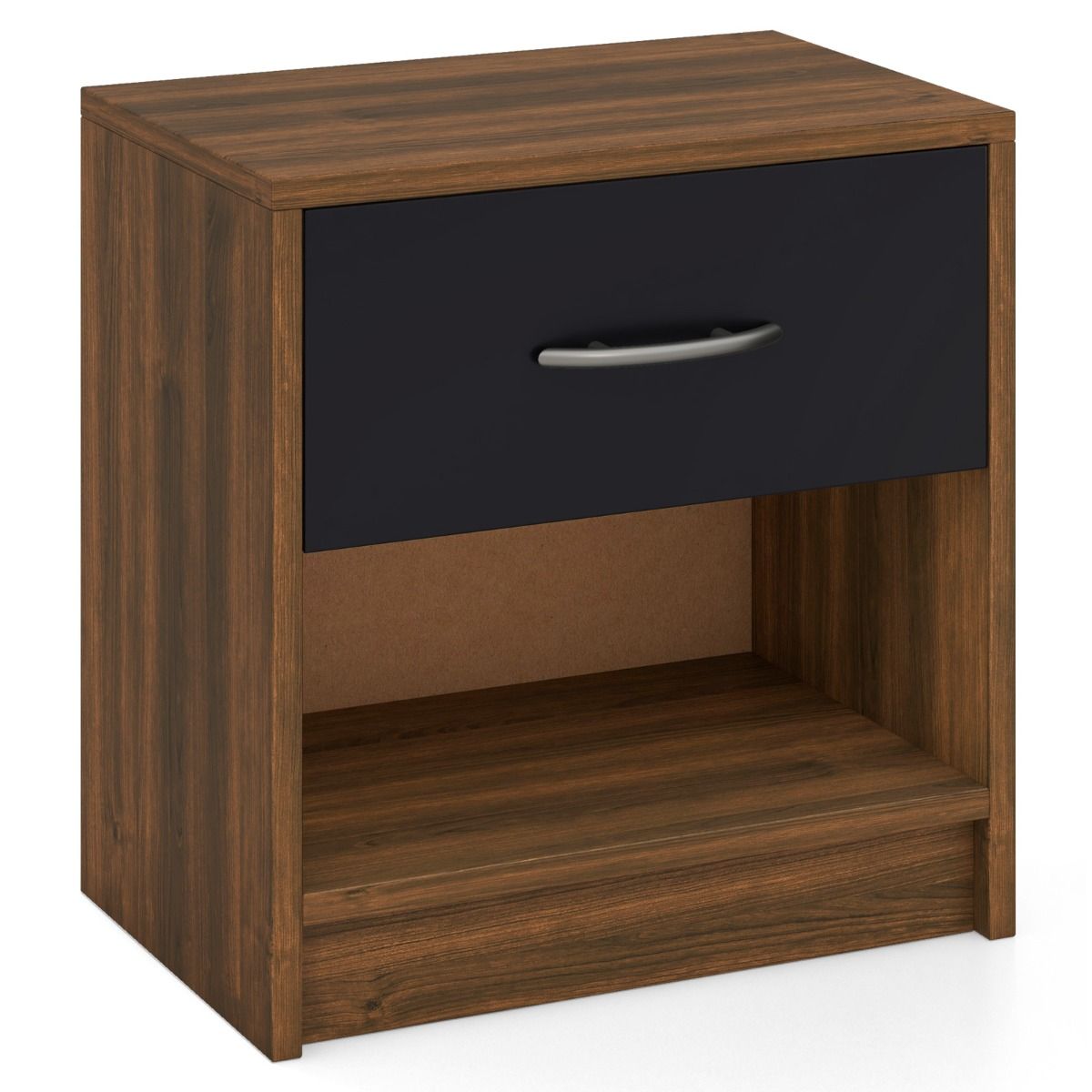 Table de chevet Coast - avec tiroir et étagère ouverte - design compact - marron et noir - 38,5 x 28 x 40,5 cm