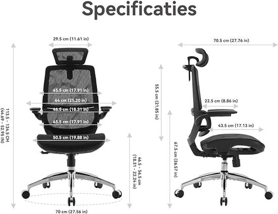 Siège de bureau ergonomique SIHOO M59AS - Accoudoirs réglables en 3D et rabattables à 90° - Double dossier avec soutien lombaire adaptatif - Coussin d'assise en forme de selle - Maille de haute qualité - Certifiée BIFMA/SGS - Jusqu'à 150 kg - 43,5 x 50,5