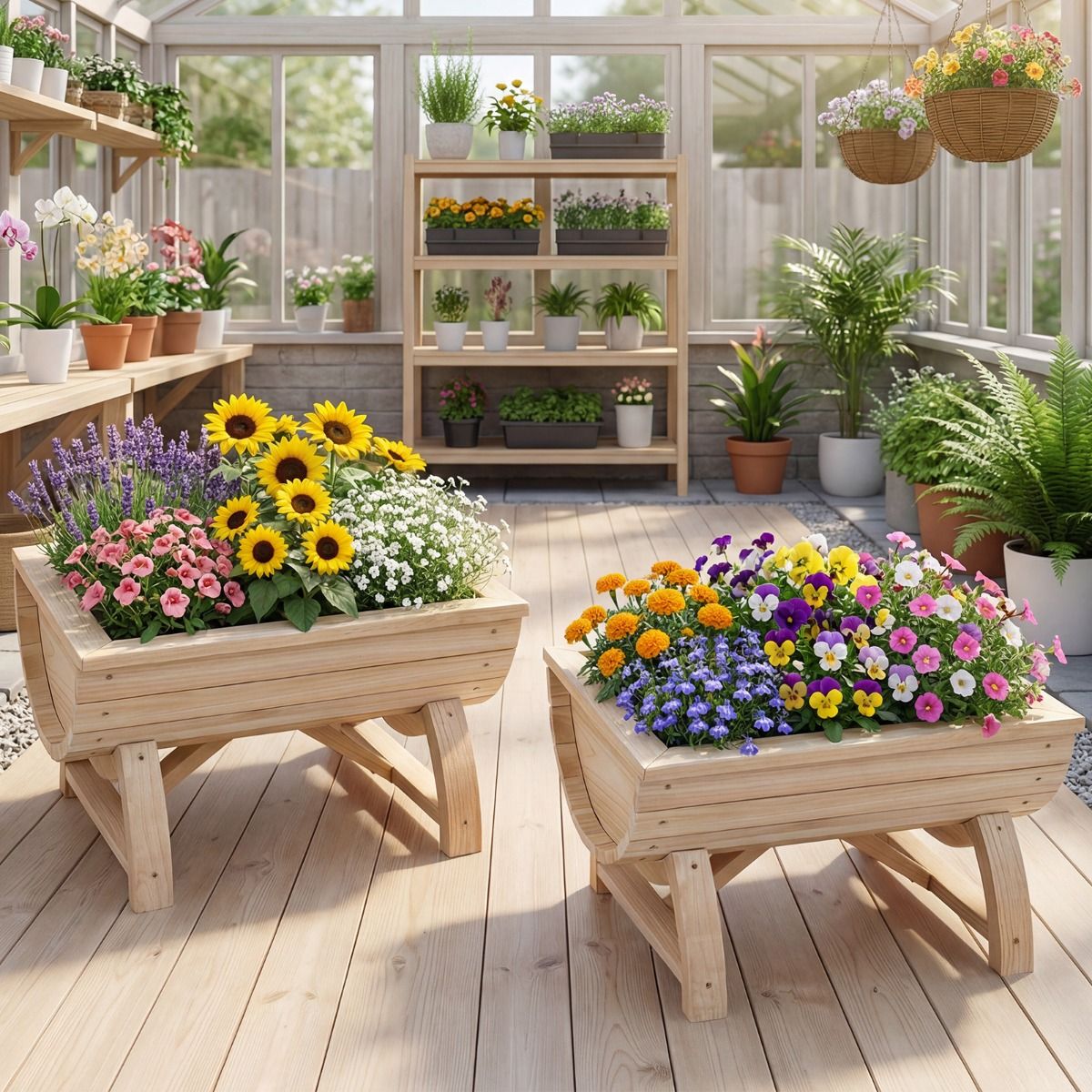 Lot de 2 jardinières surélevées Coast - Bois de pin - Avec trou de drainage - Naturel