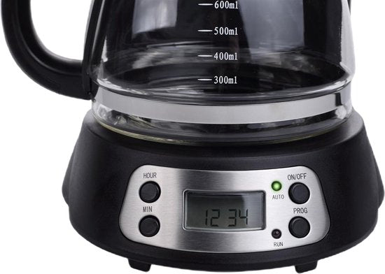 Cafetière Tristar CM-1235 - Cafetière à filtre 750 ml - Adaptée au camping - Fonctions numériques et minuterie - Pichet en verre, filtre à café amovible - 7 tasses - Noir